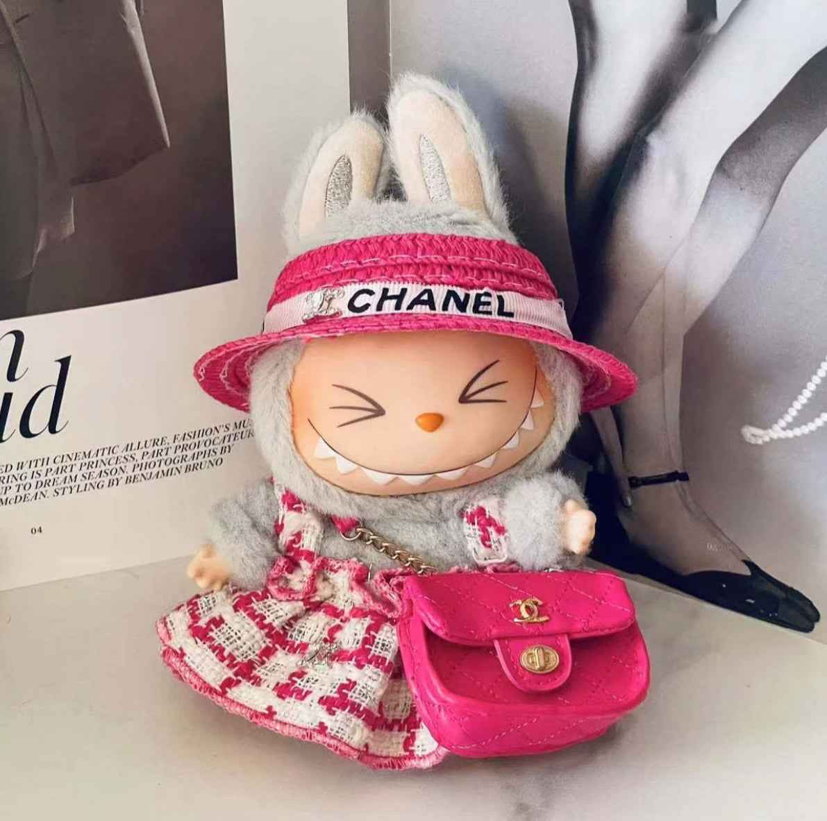 Pink Chanel Tweed Boater Outfit