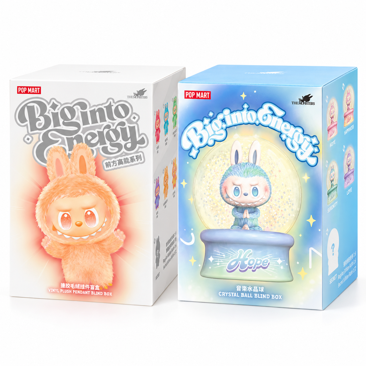 Labubu Big Into Energy and Labubu Big Into Energy Crystal Ball duo studio packshot