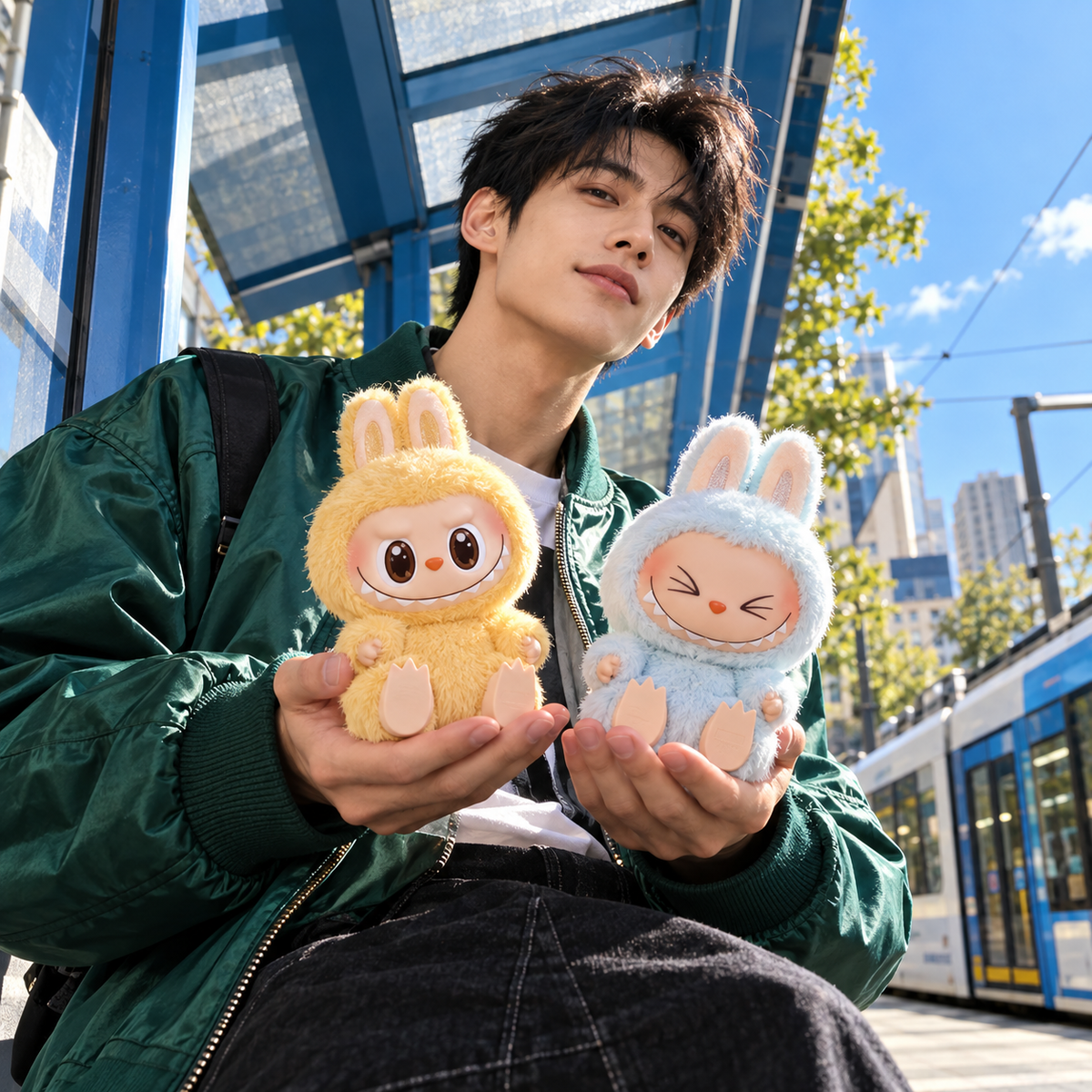 Labubu Have a Seat Duo – 2 Blind Boxes — street lifestyle with the two collectibles at human scale