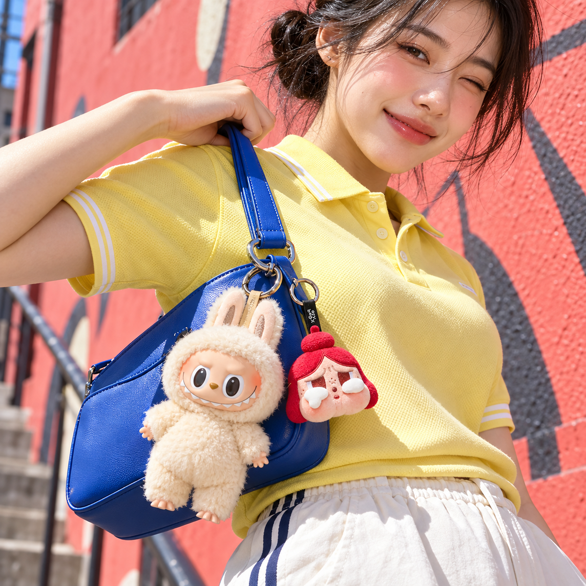 Labubu Exciting Macaron + CRYBABY Cheer Up Baby! Duo – 2 Blind Boxes — street lifestyle with the two collectibles at human scale