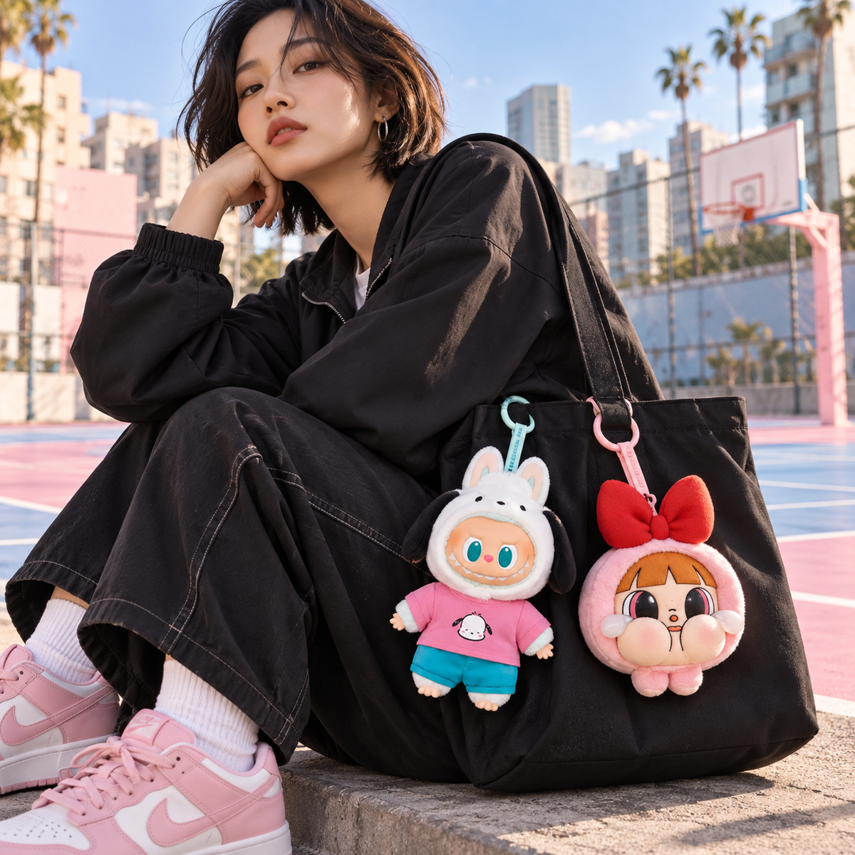 THE MONSTERS × Hello Kitty & Friends + CRYBABY × Powerpuff Girls Duo – 2 Blind Boxes — street lifestyle with the two collectibles at human scale